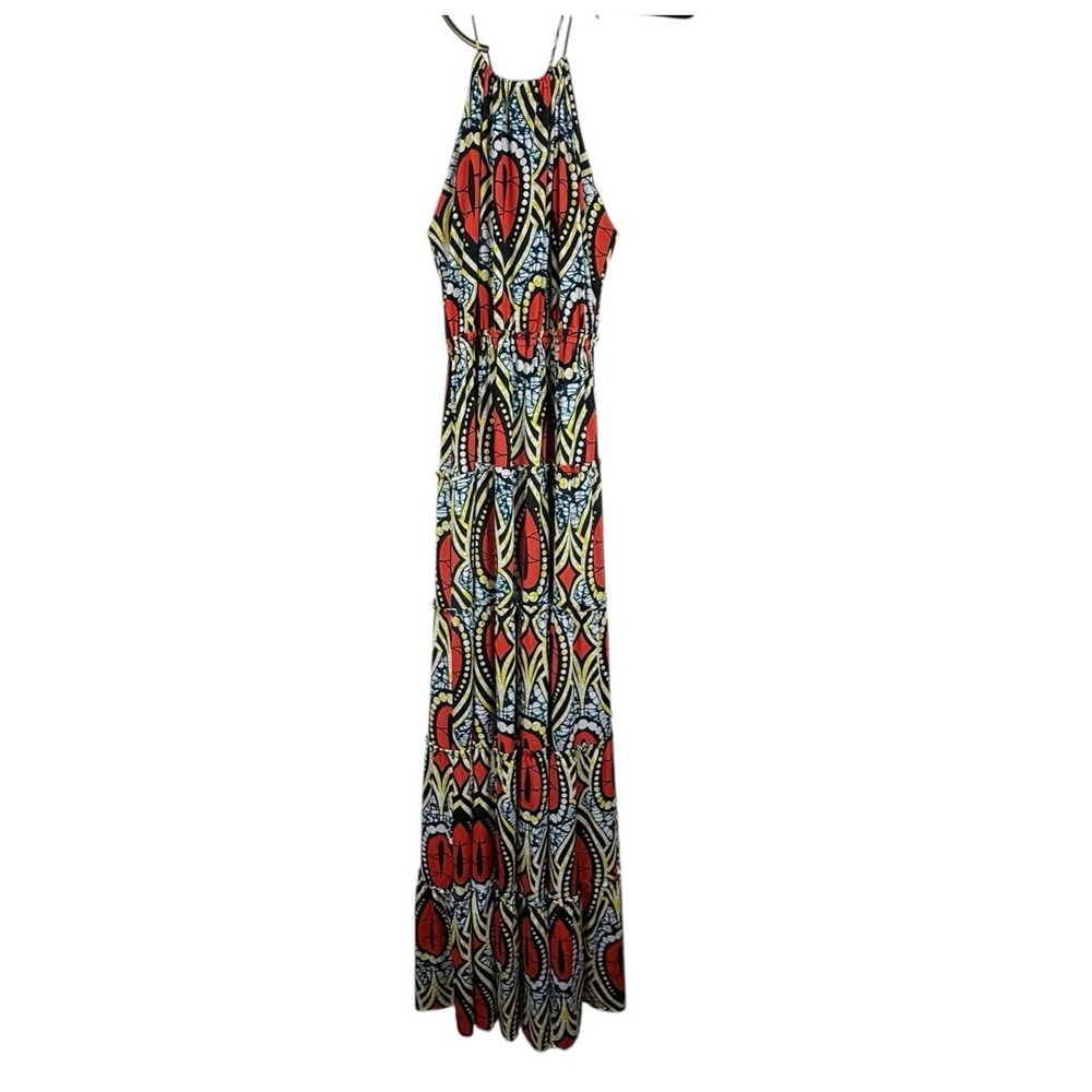 T Bags Los Angeles Maxi Dress Geometric Print Red Yellow Venezia Size Small‎